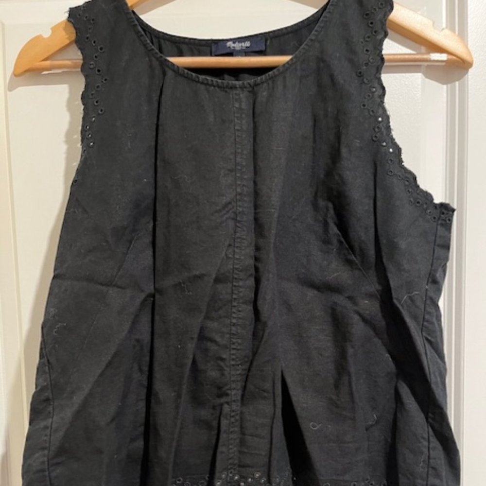 Madewell Linen, Black, Split Back Boxy Crop Top Size M